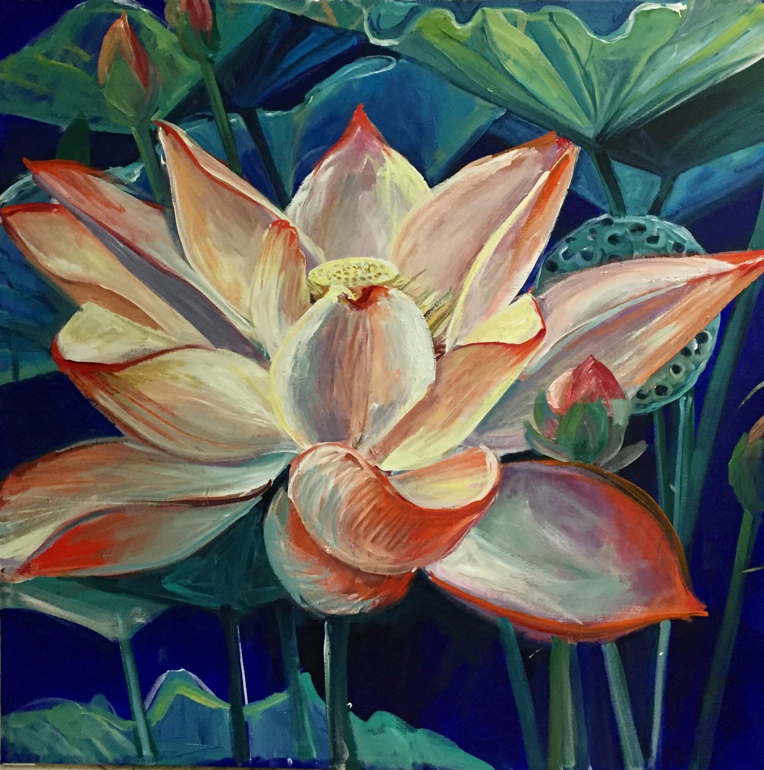 Red Lotus Flower Painting