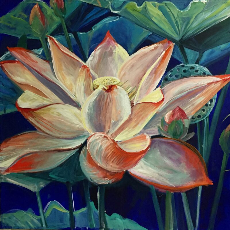 Red Lotus Flower Painting