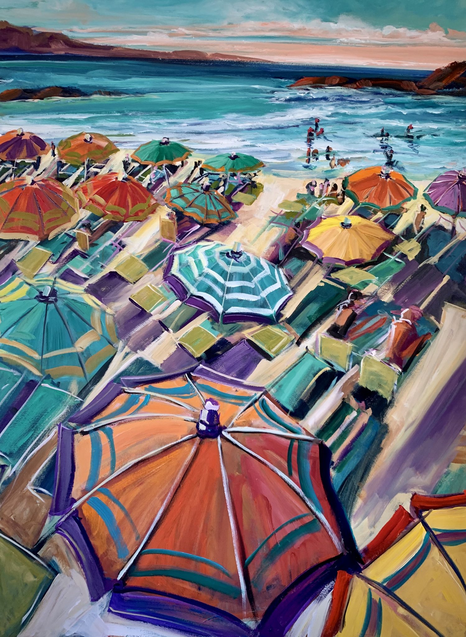 paintings colorful beach umbrellas