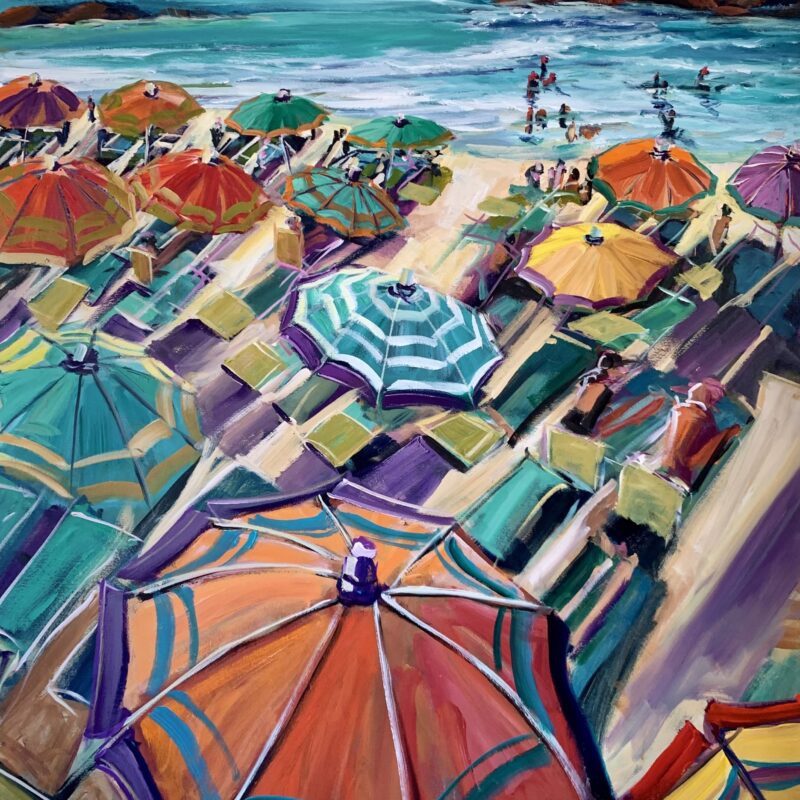 paintings colorful beach umbrellas