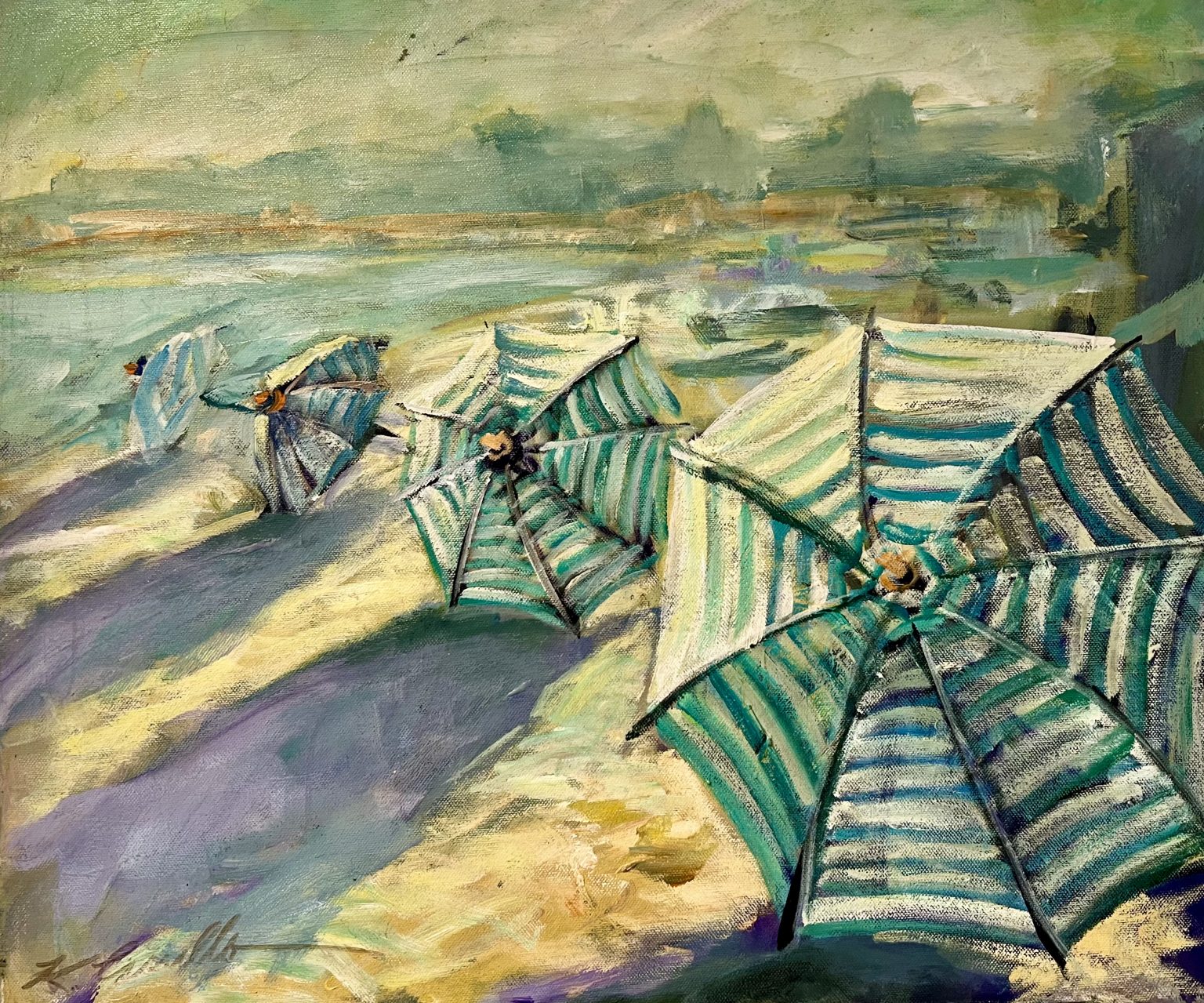 beach umbrella canvas painting