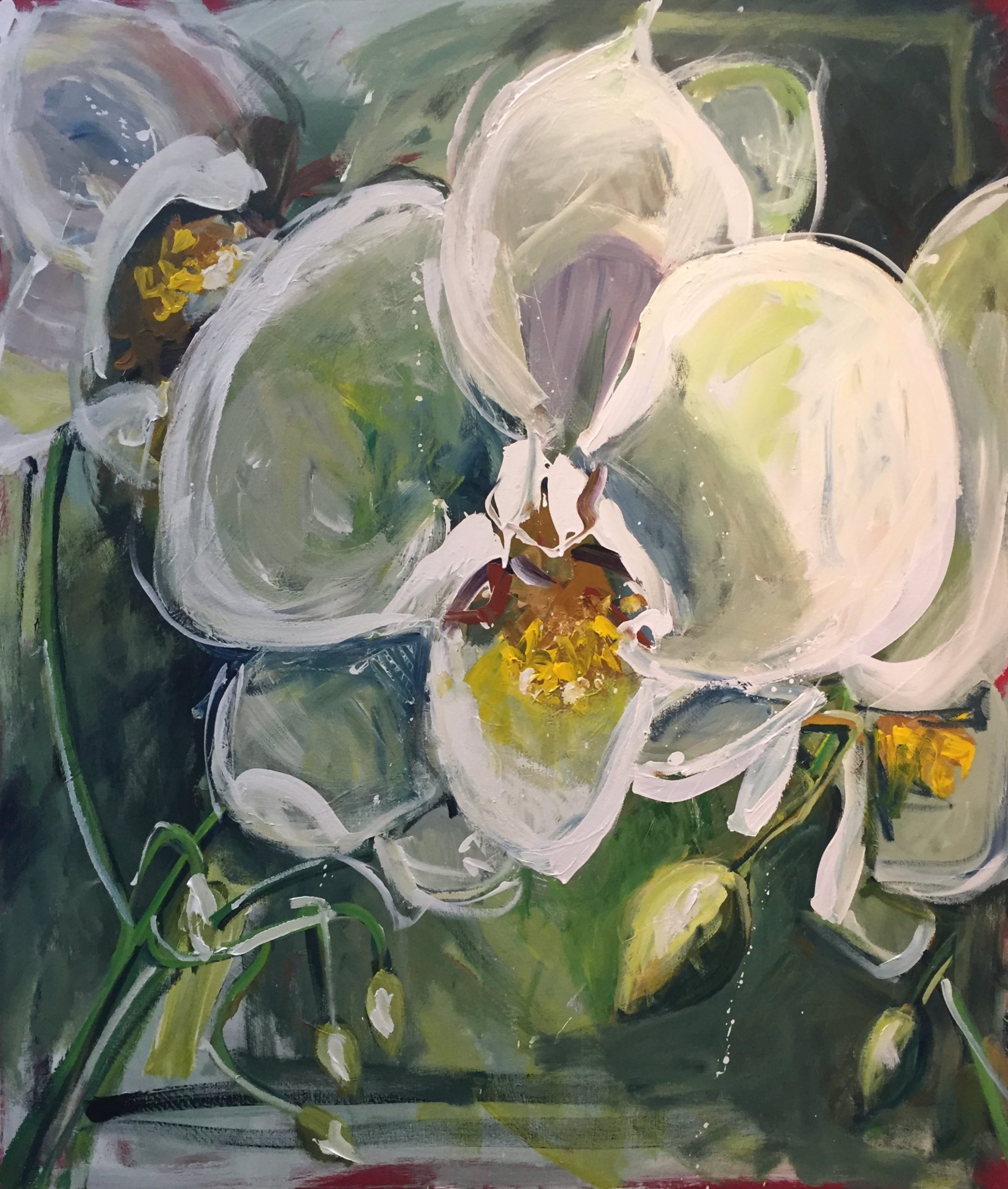 White orchid flower on canvas