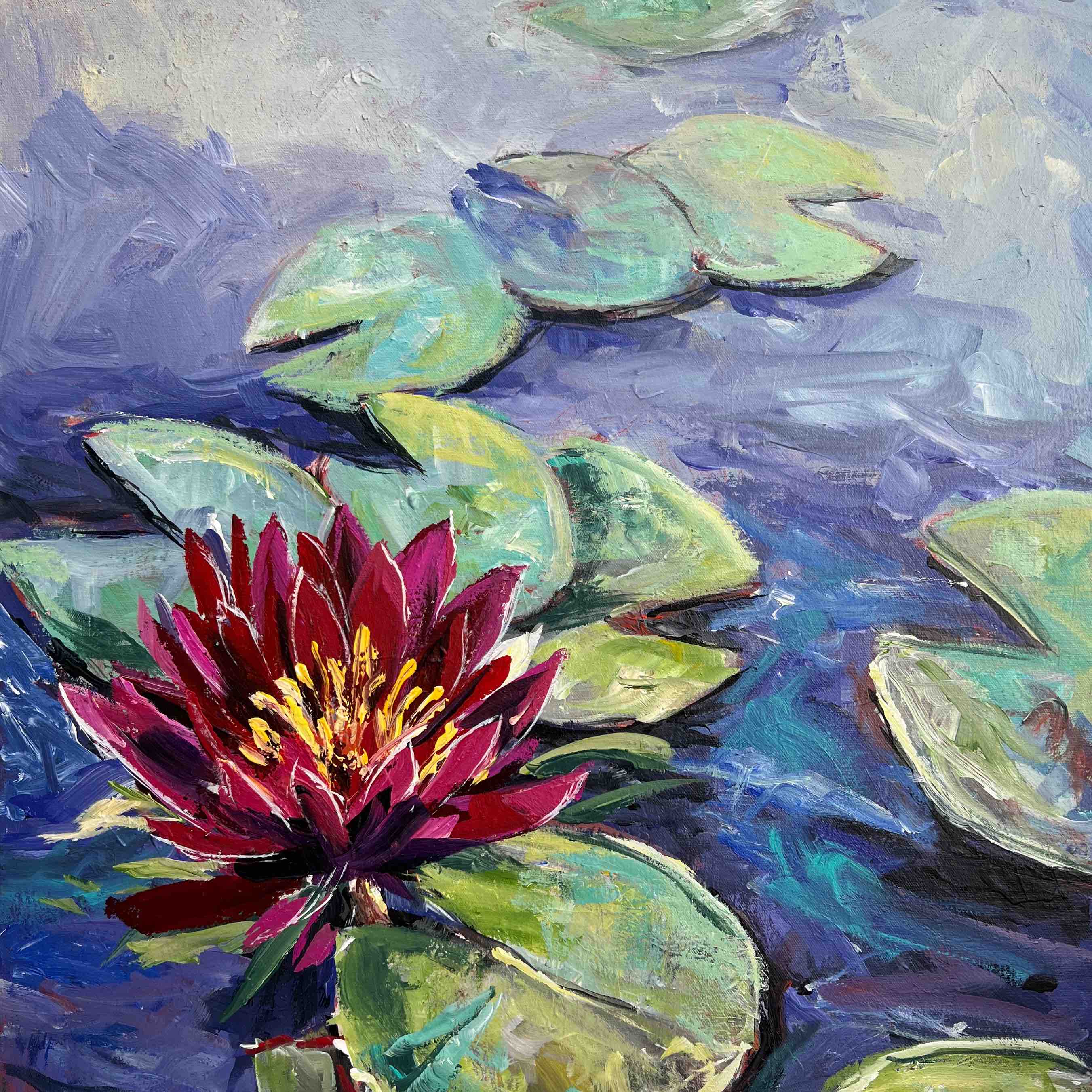 water lily painting red