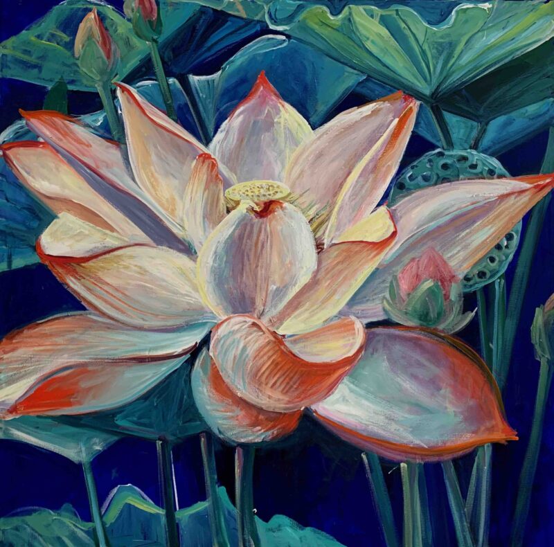 Designer Flower Art Print, Red Lotus - Kathleen Carrillo