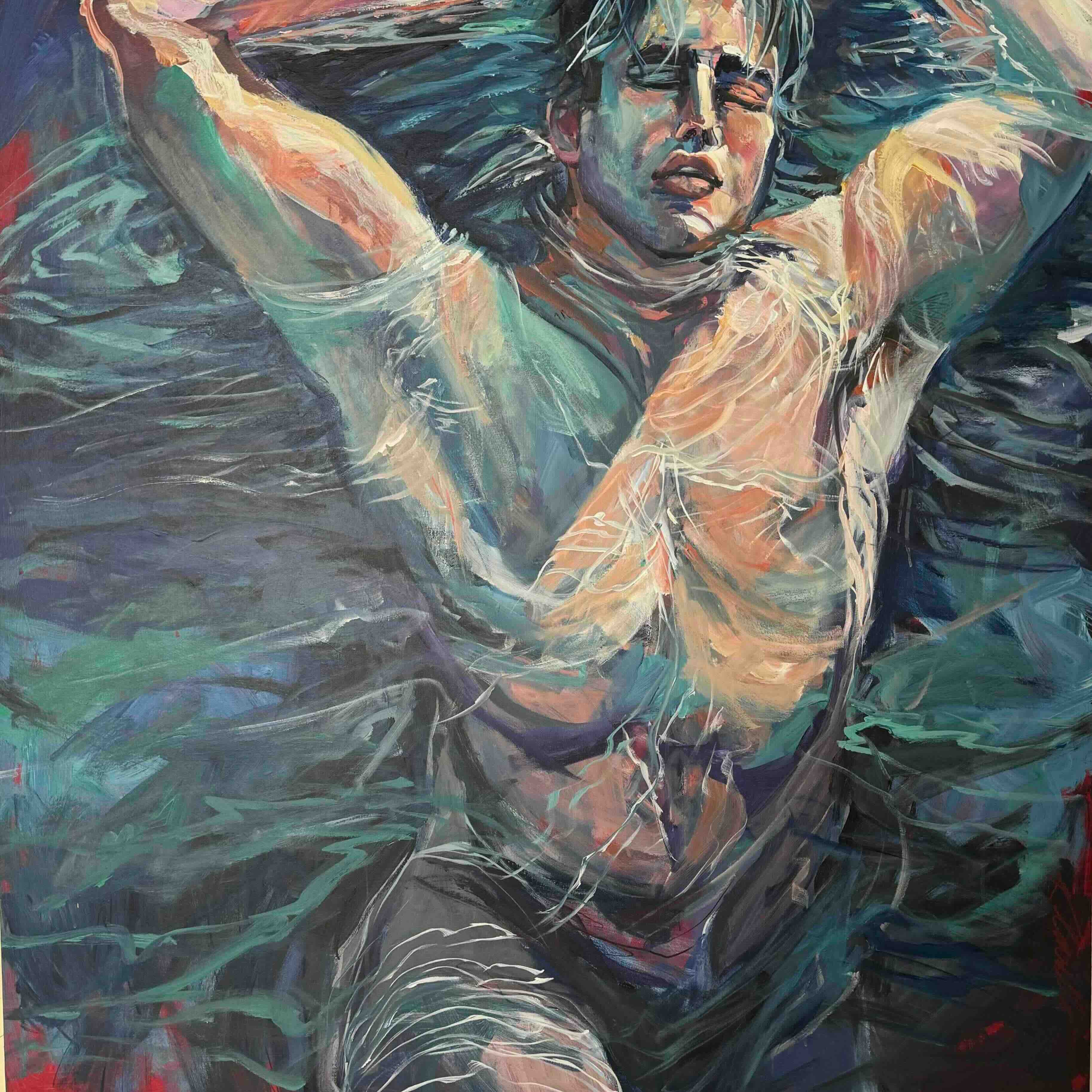 figure painting floating in bliss